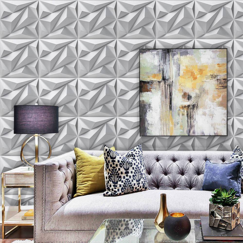 Art3d Decorative Diamond Shape 19.7 in. x 19.7 in. PVC Seamless 3D Wall Panel in White 12-Panels A10hd051WTP12