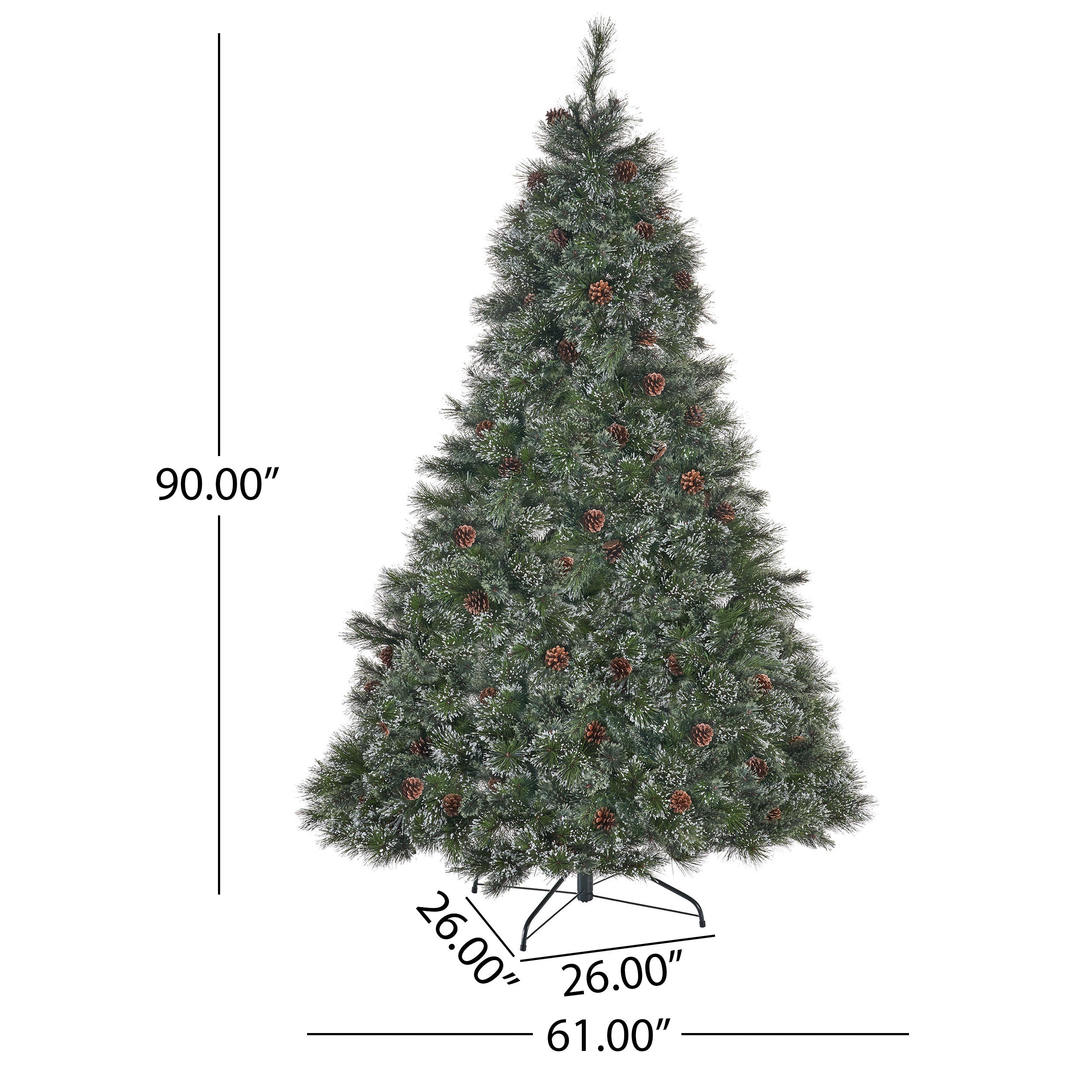 7.5-foot Cashmere Pine and Mixed Needles Hinged Artificial Christmas Tree with Snowy Branches and Pinecones