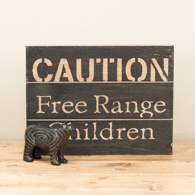 Caution Free Range Children 14 X 10 5 Inch Rustic Distressed Wood Wall Sign Foreside Home amp Garden