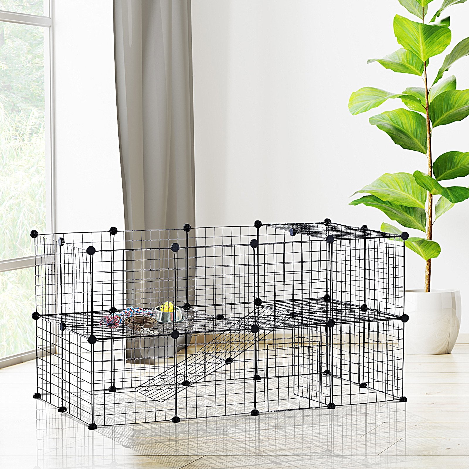 OWSOO 36 Panel Pet Playpen Yard Fence for Small Animals Cage Metal Wire Indoor Outdoor Portable Guinea Pigs Rabbits Kennel Crate Fence， Black