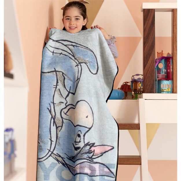 Disney Winnie The Pooh Eeyore Handstand Micro Raschel Fleece Throw Blanket Blue