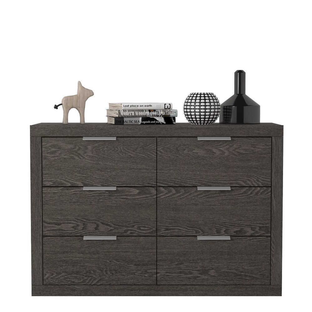 GALANO Harlowin 6 Drawer Dark Gray Oak Dresser 31.7 in. × 46.5 in. × 16.1 in.