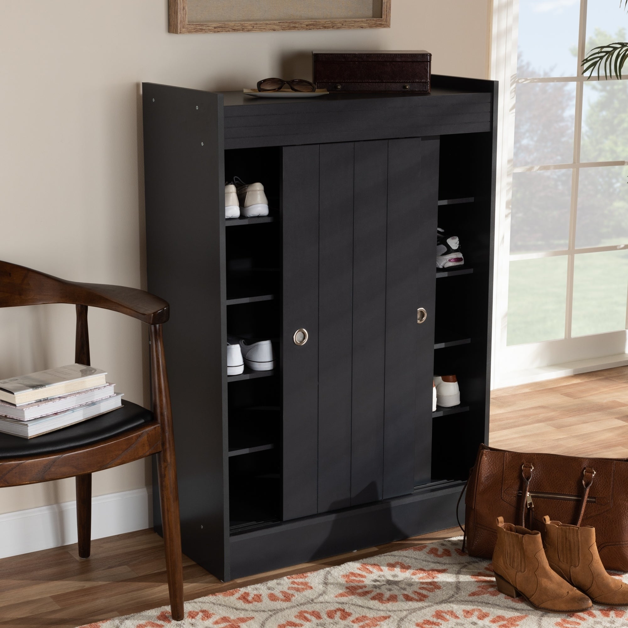 Contemporary Charcoal 2-Door Shoe Storage Cabinet - - 27866037