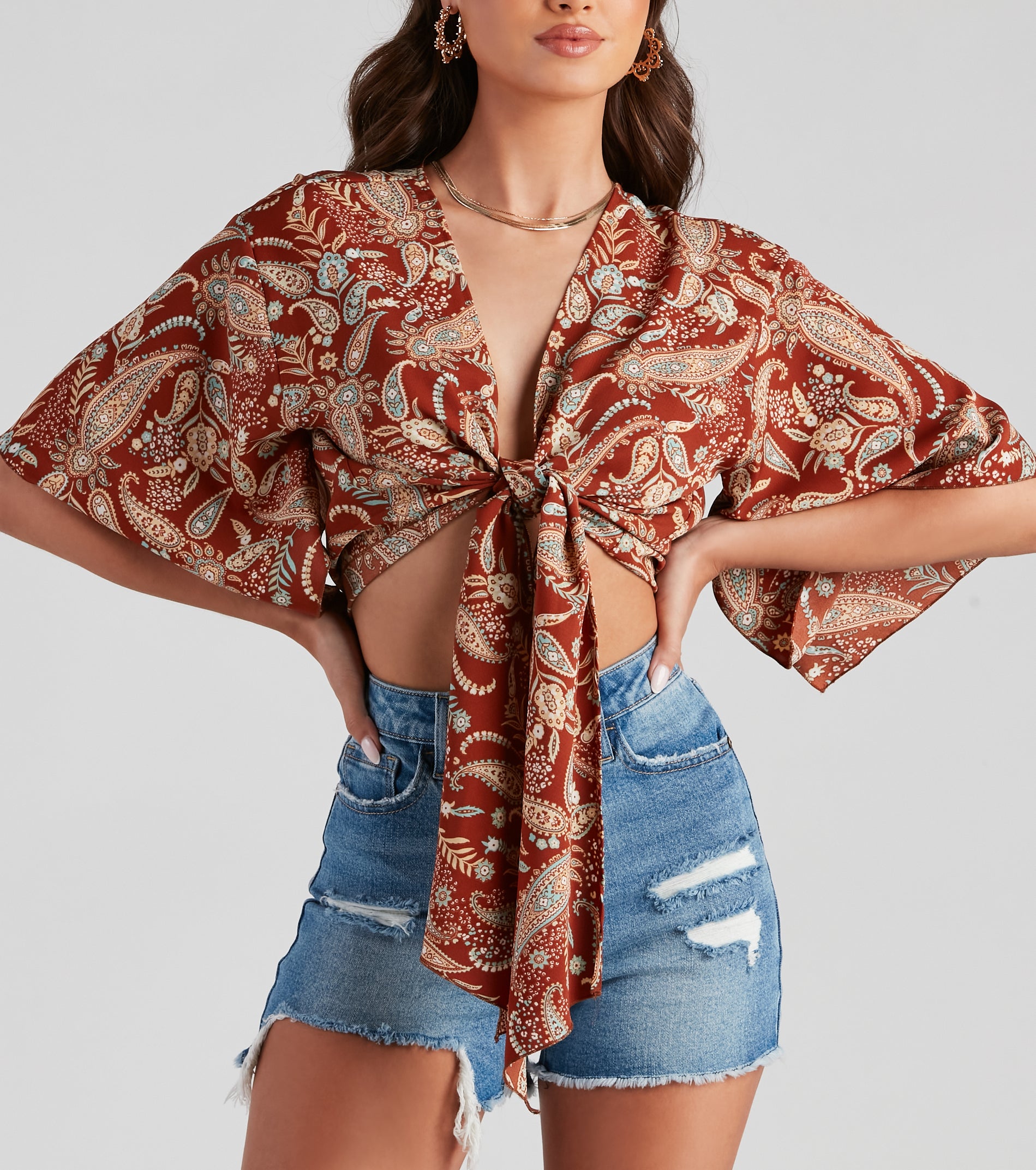 Palisades Paisley Tie-Front Top