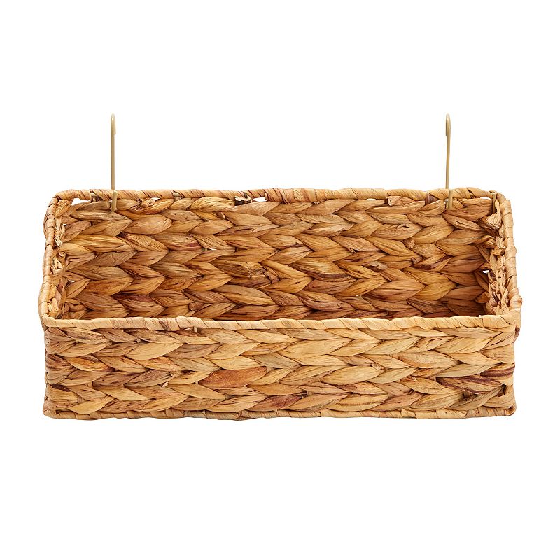 2 Pack Wall Mounted Hyacinth Storage Baskets with Hooks for Bathroom， Laundry Room， Nursery (15 x 6 x 6 Inches)