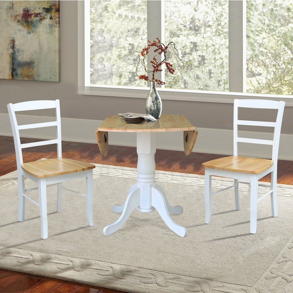 42 inch Dual Drop leaf Pedestal 3 piece Dining Set