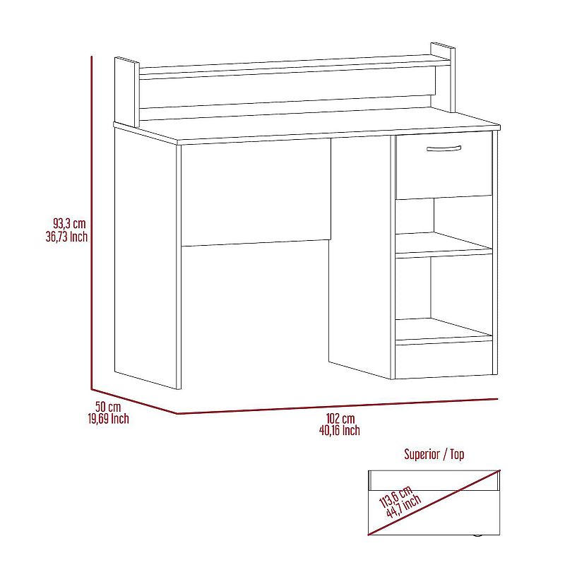 Charlotte Computer Desk with 2 Storage Shelves and Drawer