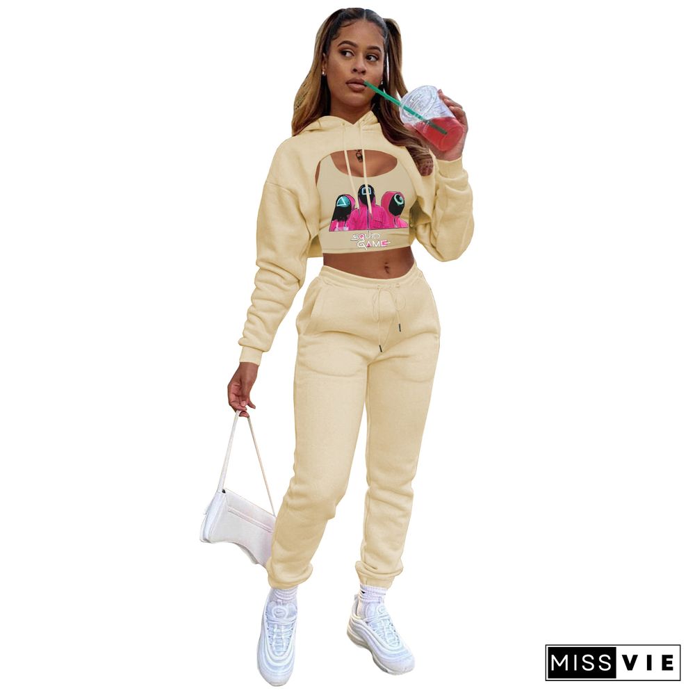 Vest And Crop Top Hoodie Sweatpants Set