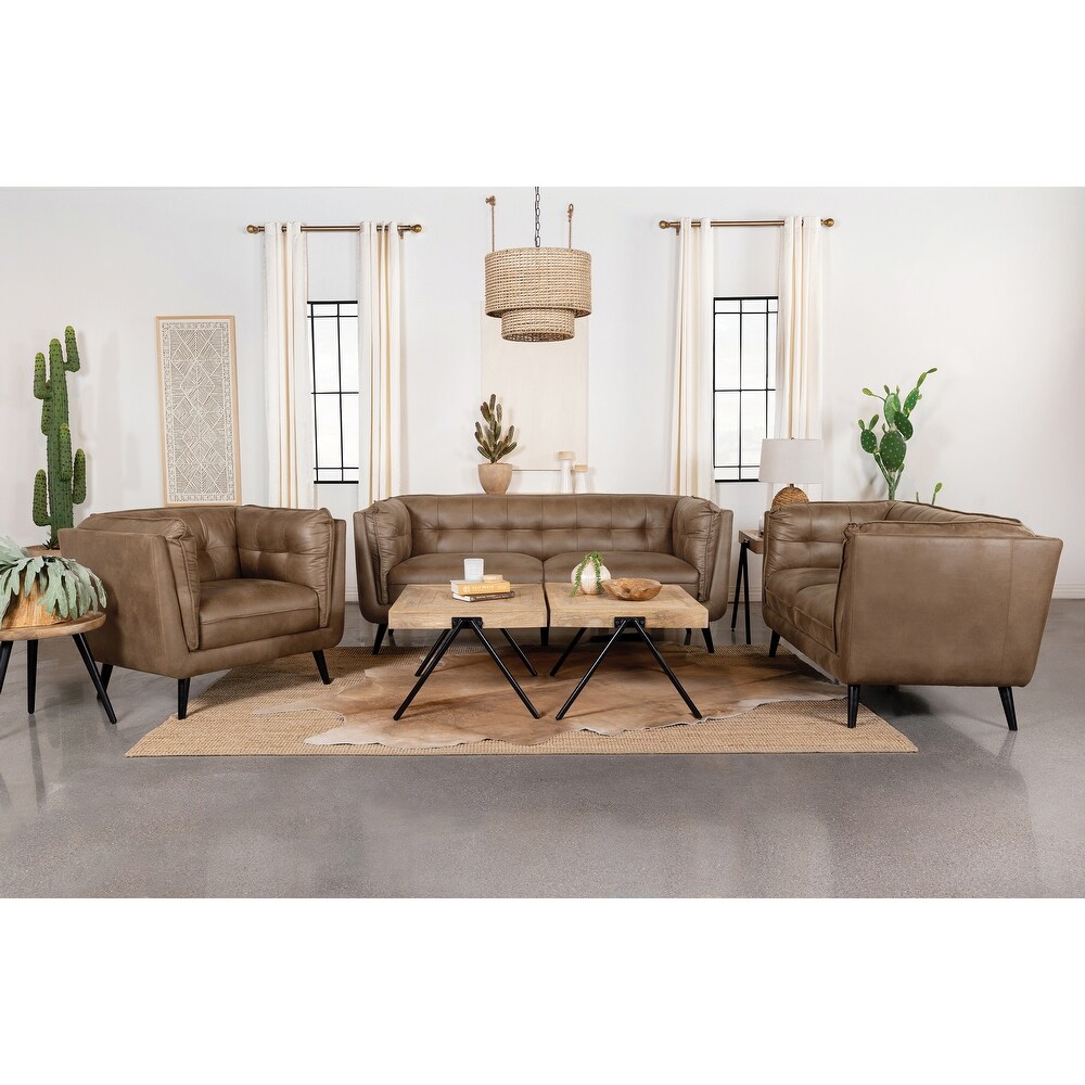 Maximillion Brown Upholstered Tuxedo Arms Sofa