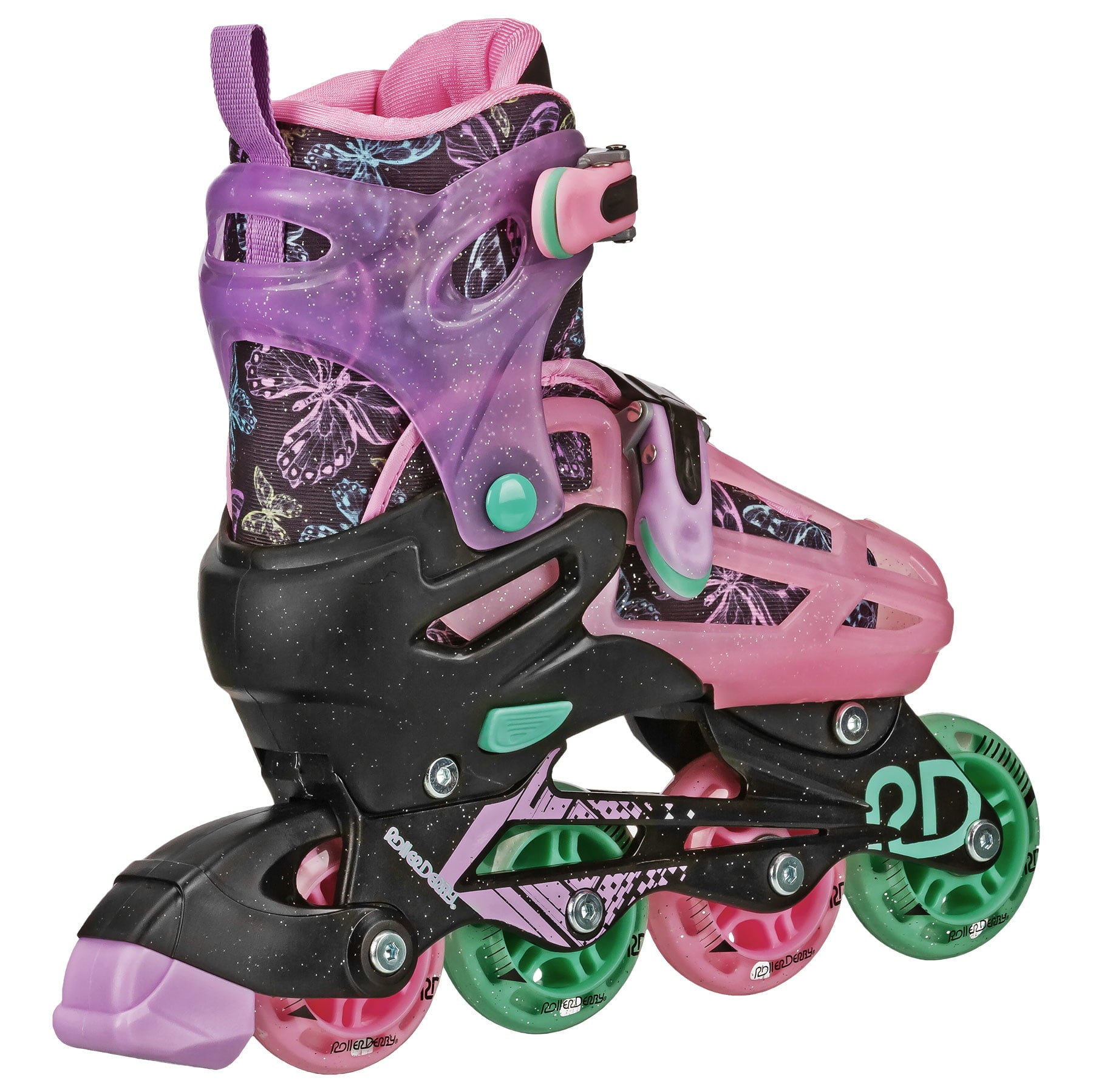 Roller Derby Sprinter Girl's 2-in-1 Quad Roller and Inline Skates Combo, Butterfly (Size 3-6)