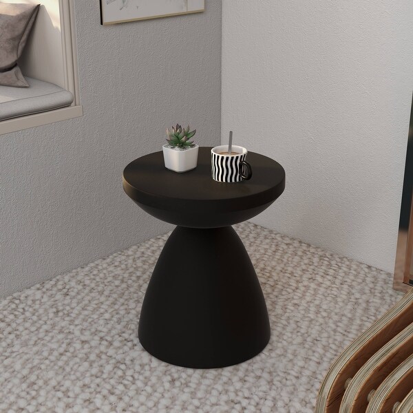 Modern Round Side Table Fiberstone Accent Table with Pedestal Base Dune Series by LeisureMod