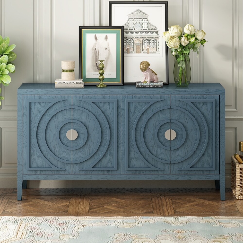 Retro Sideboard with Circular Groove Design and Metal Handle