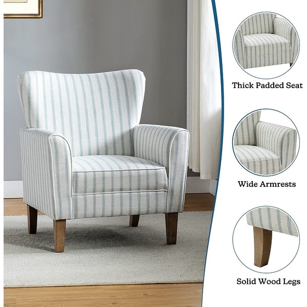 Warren Farmhouse Striped Wingback Chair with Solid Wood Legs by HULALA HOME