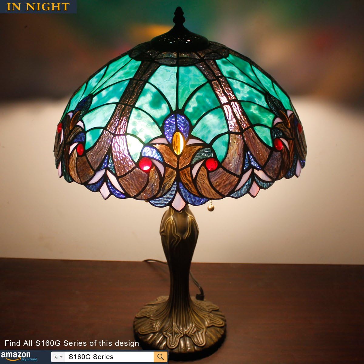 GEDUBIUBOO  Style Lamp Green Liaison Stained Glass Bedside Table Lamp 16X16X24 Inches Desk Light Metal Base Decor Bedroom Living Room  Office S160G Series Teal Purple