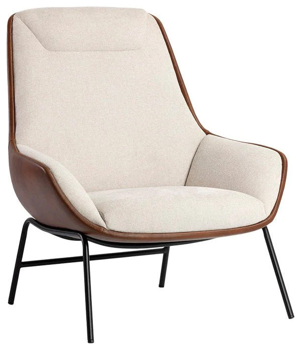 Berne Lounge Chair  Belfast Oatmeal/Bravo Cognac   Midcentury   Armchairs And Accent Chairs   by Peachtree Fine Furniture  Houzz