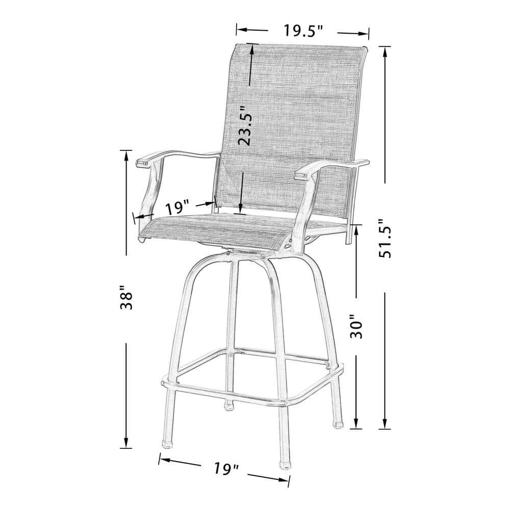 ULAX FURNITURE Swivel Metal Mesh Sling Outdoor Bar Stools with Padded Quick-Drying Foam (2-Pack) HD-970223