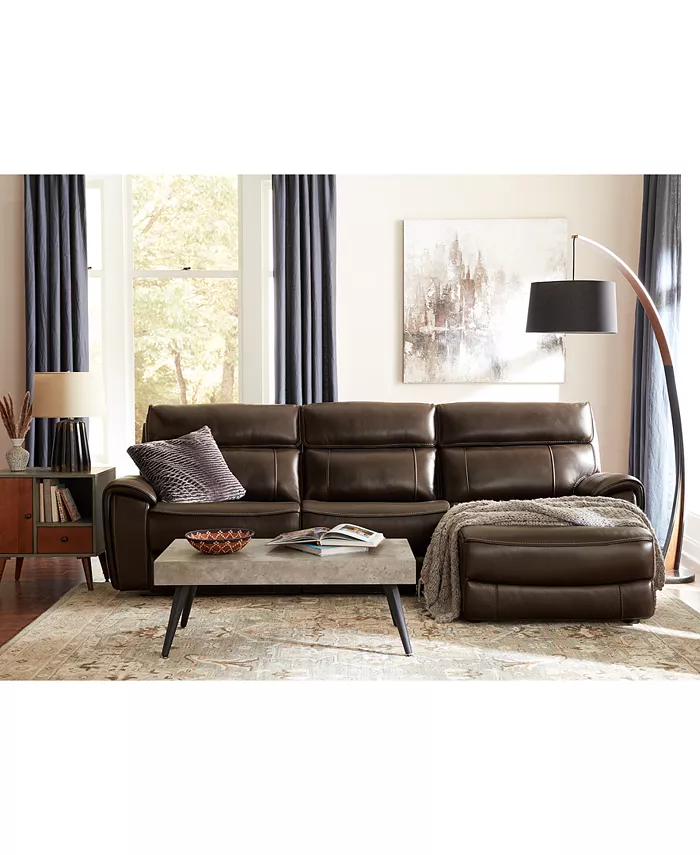 Furniture Hutchenson 132.5 6-Pc. Leather Sectional with 3 Power Recliners and 2 Consoles