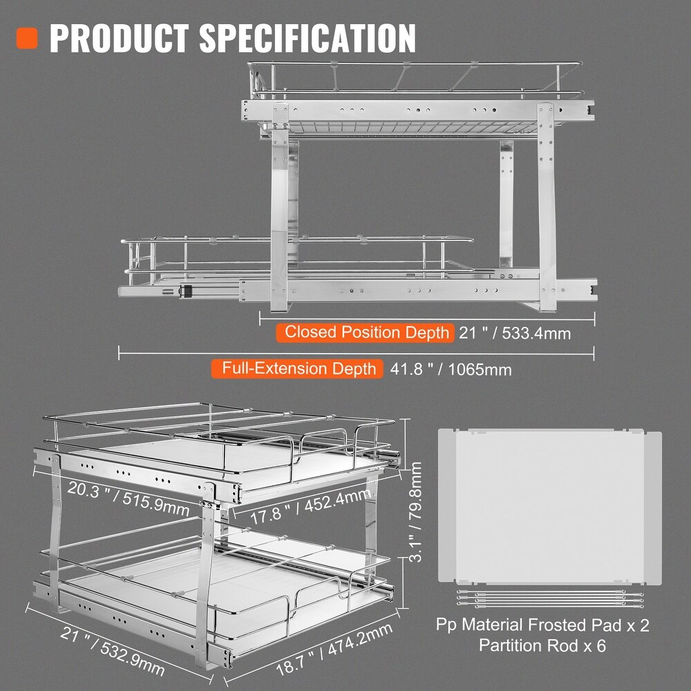 VEVOR 2 Tier 19x20in Pull Out Cabinet Organizer Heavy Duty Slide Out Pantry Shelvesfor Inside Kitchen Cabinet Bathroom