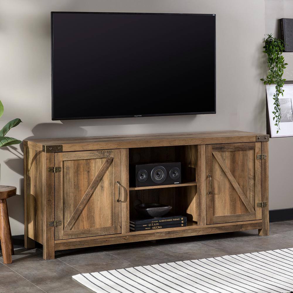 Walker Edison Furniture Company Barnwood Collection 58 in. Rustic Oak 2-Door TV Stand fits TV up to 60 in. with Adjustable Shelf HD58BDSDRO