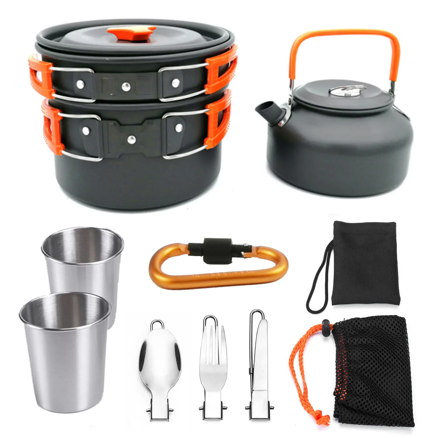 Camping Outdoor Cookware Set Cooking Carabiner Travel Tableware Cutlery Utensils Hiking Picnic Cookware Equipment Set 2 3 Person