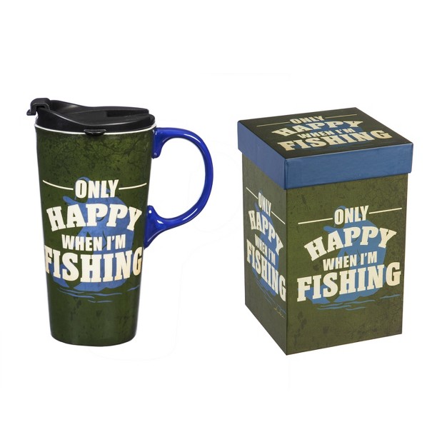 Evergreen Beautiful Only Happy When I x27 m Fishing Ceramic Travel Cup With Lid 5 X 4 X 7 Inches