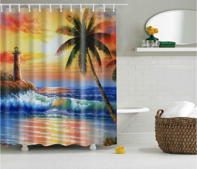 Seaside Scenery  3d Printed Shower Curtains Set Polyester  Fabric Waterproof  High Quality Bath Curtain Bathroom Screen Curtain