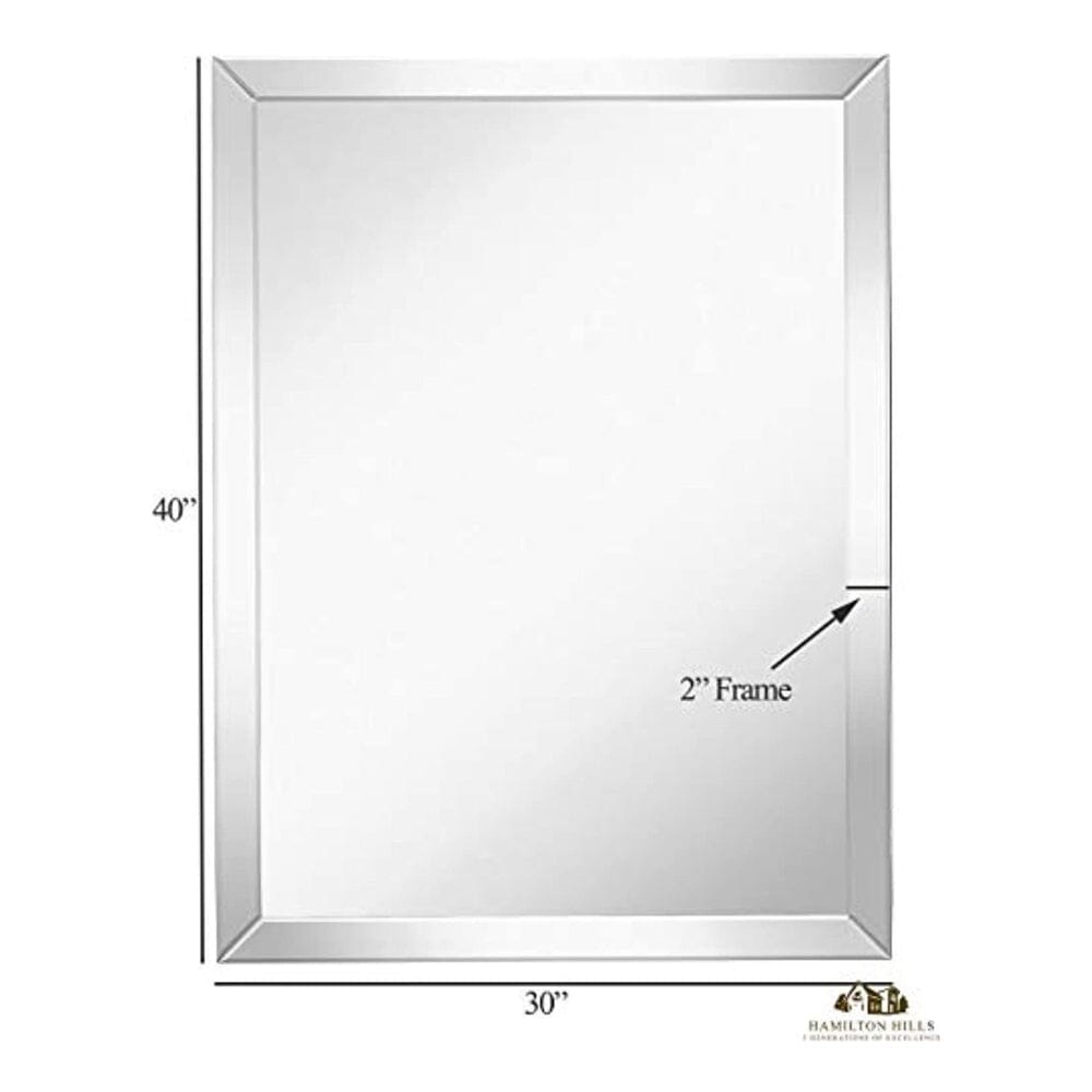 Large Flat Framed Wall Mirror with 2 Inch Edge Beveled Mirror Frame (30