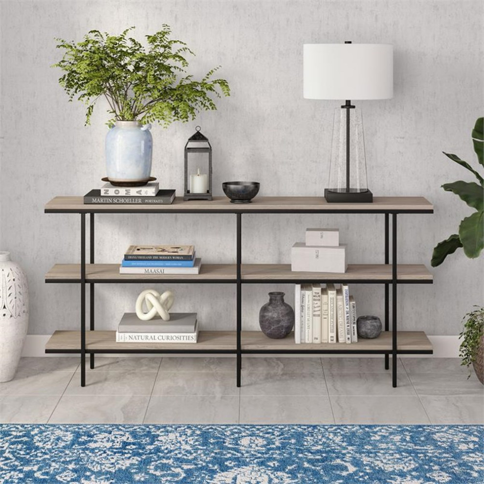 Maklaine Contemporary 64 quotSteel Console Table in Gray   Industrial   Console Tables   by Homesquare  Houzz