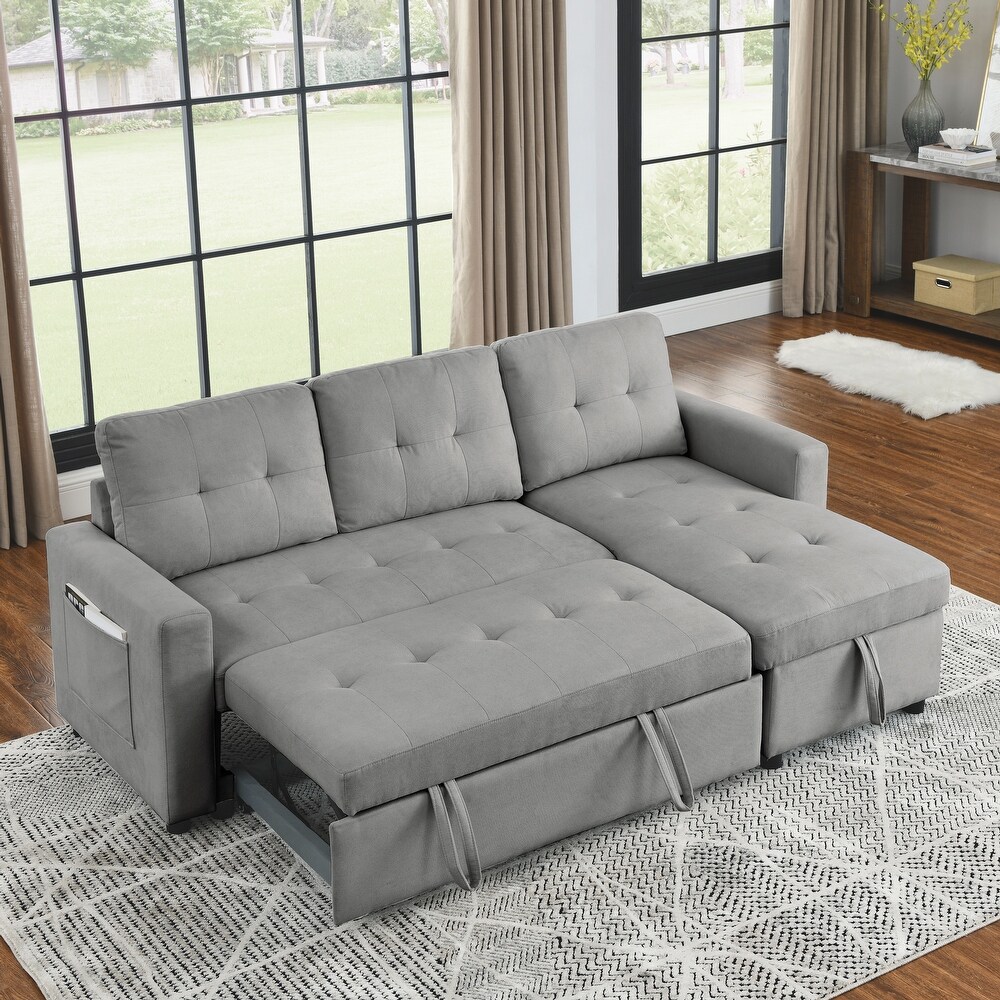 Sectional with Pull Out Bed and Pocket  Storage Recliner Couch