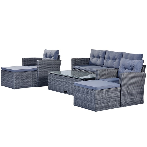 6piece AllWeather Wicker PE rattan Patio Outdoor Dining Conversation Sectional Set with coffee table