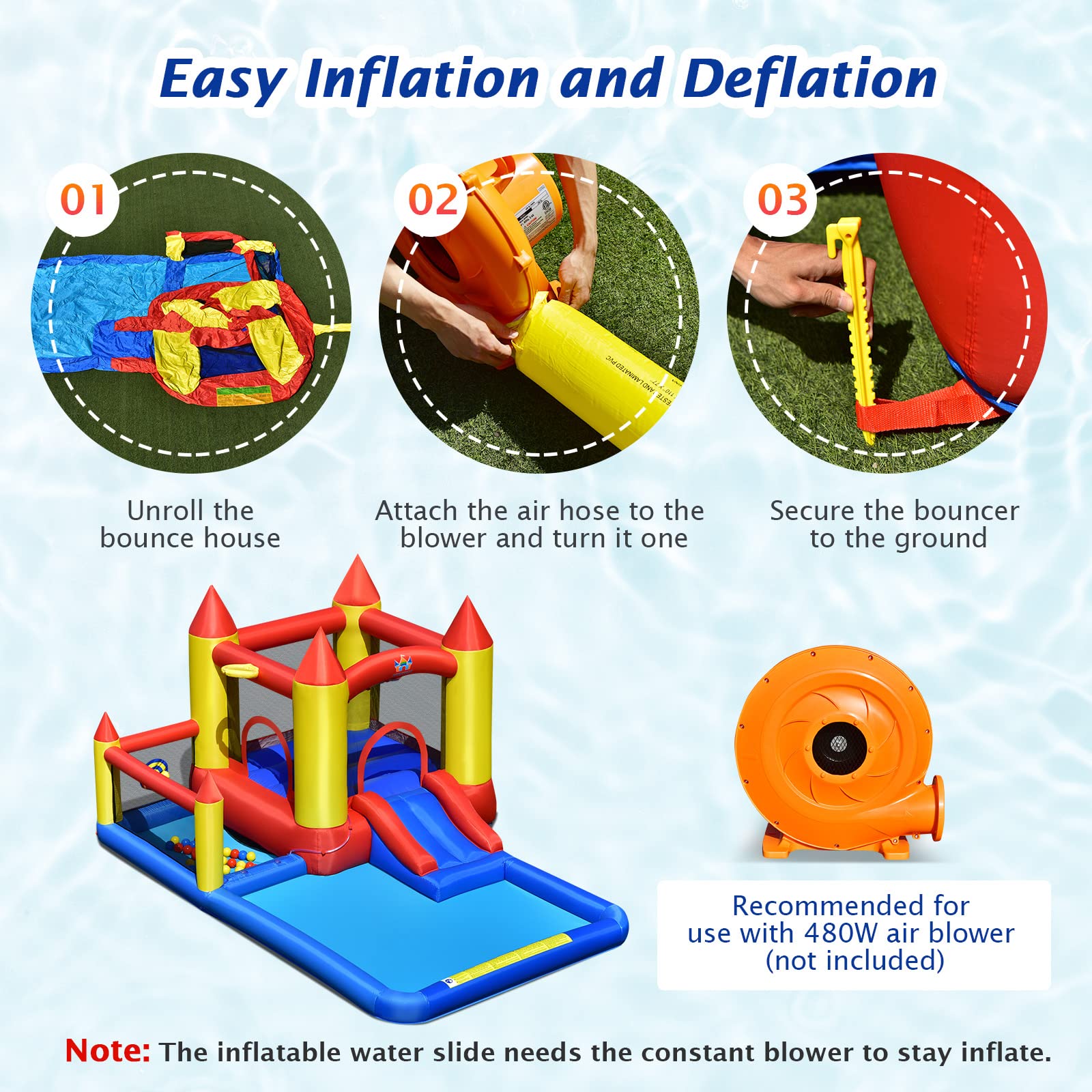 Costzon Inflatable Water Slide, 6 in 1 Kids Giant Water Park Bouncer Castle Combo