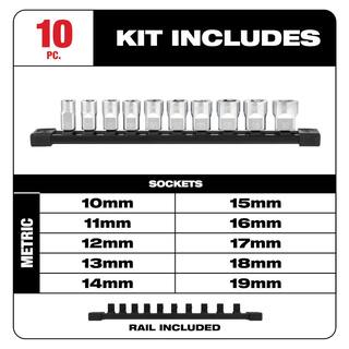 MW 38 in. SAE and Metric Low Profile 6-Point Sockets with FOUR FLAT Sides (20-Piece) 48-22-9403-48-22-9503