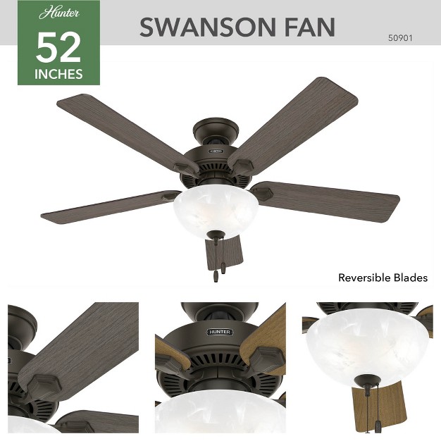 Swanson Ceiling Fan With Light Kit And Pull Chain includes Led Light Bulb New Bronze Hunter Fan