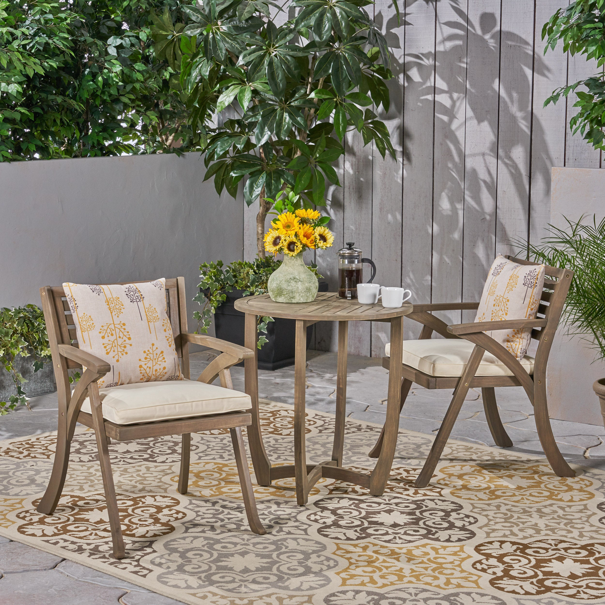 Yakub Outdoor 2-Seater Acacia Wood Bistro Set