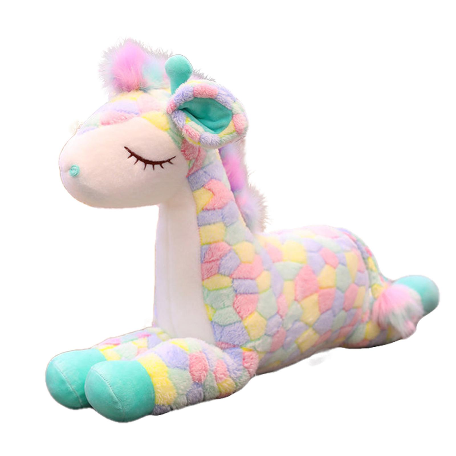 Cartoon Sika Deer Plush Toy Doll Rainbow Plaid Giraffe Sleeping Pillow Children's Gift Crouching 35cm