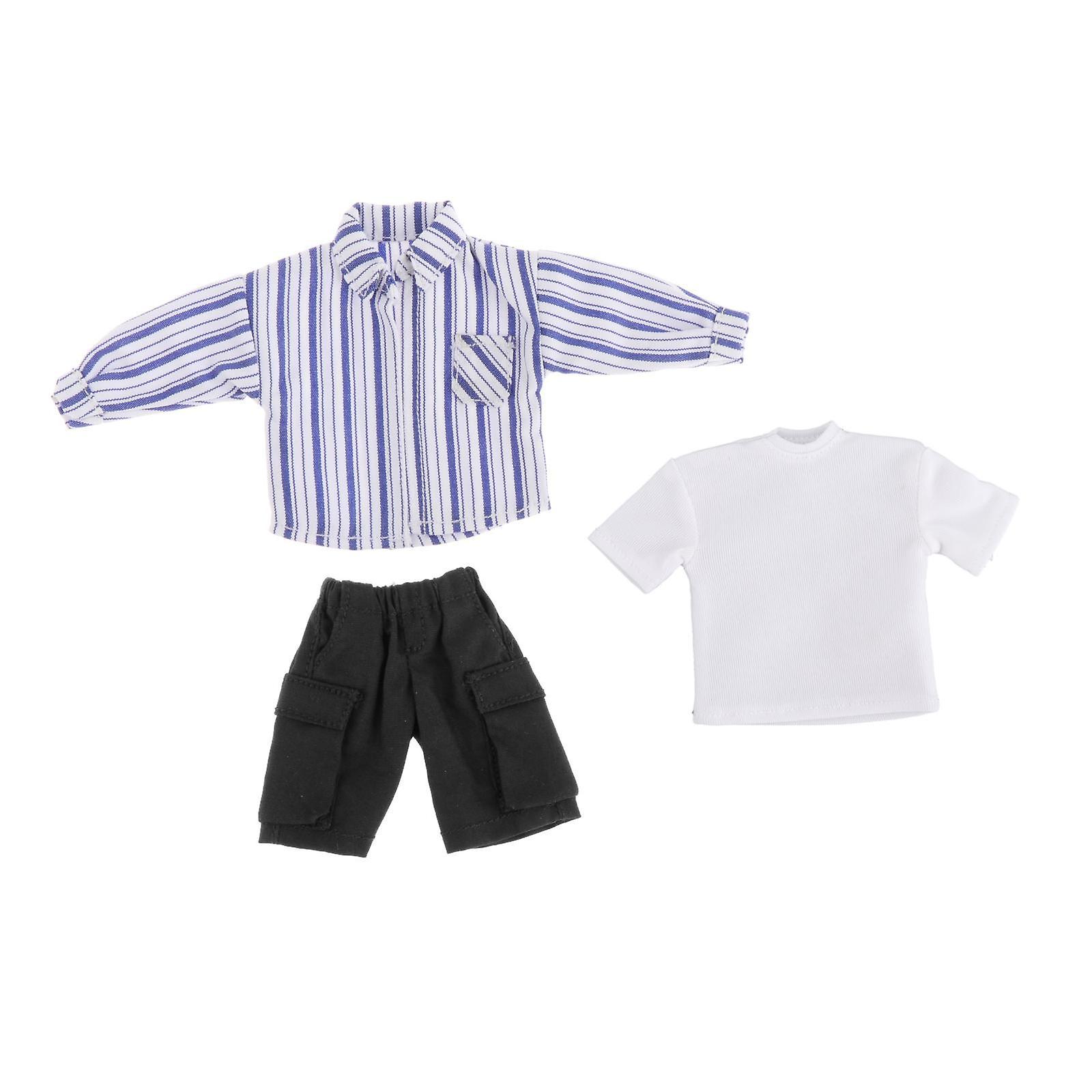 1/12 Scale Shirt T Shirt Pants Set For 6 Inch Doll Model Male Action Figures Light Blue Stripe