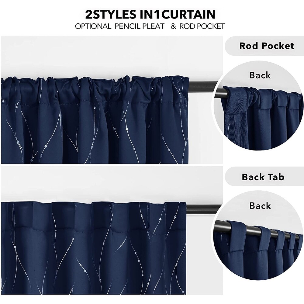 Deconovo Back Tab Silver Lines with Dots Curtain Panel Pairs(2 Panel)