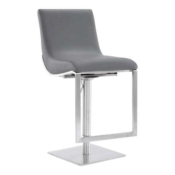 Armen Living Victory Swivel Barstool in Steel and Grey Faux Leather