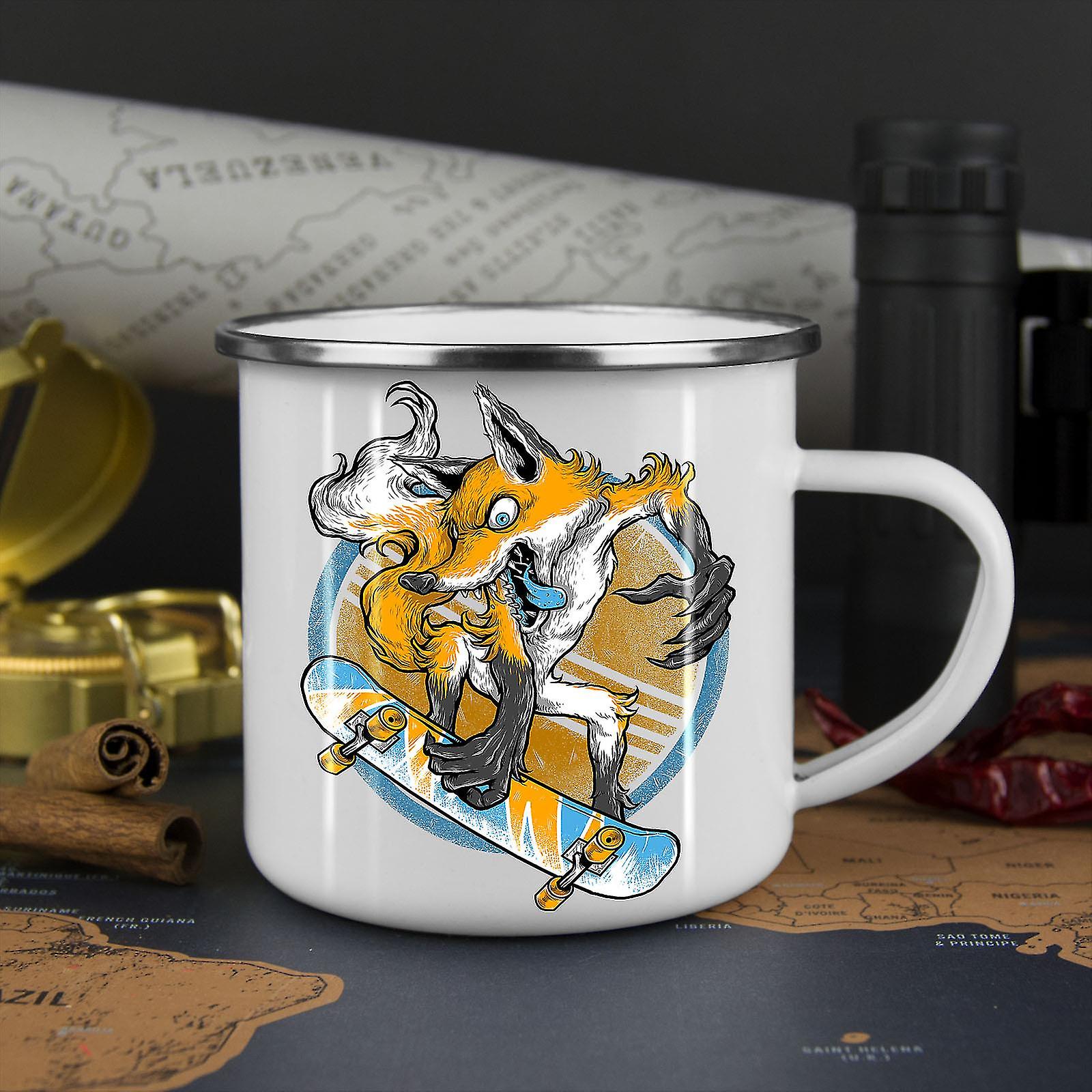 Crazy Fox NEW WhiteTea Coffee Enamel Mug10 oz | Wellcoda