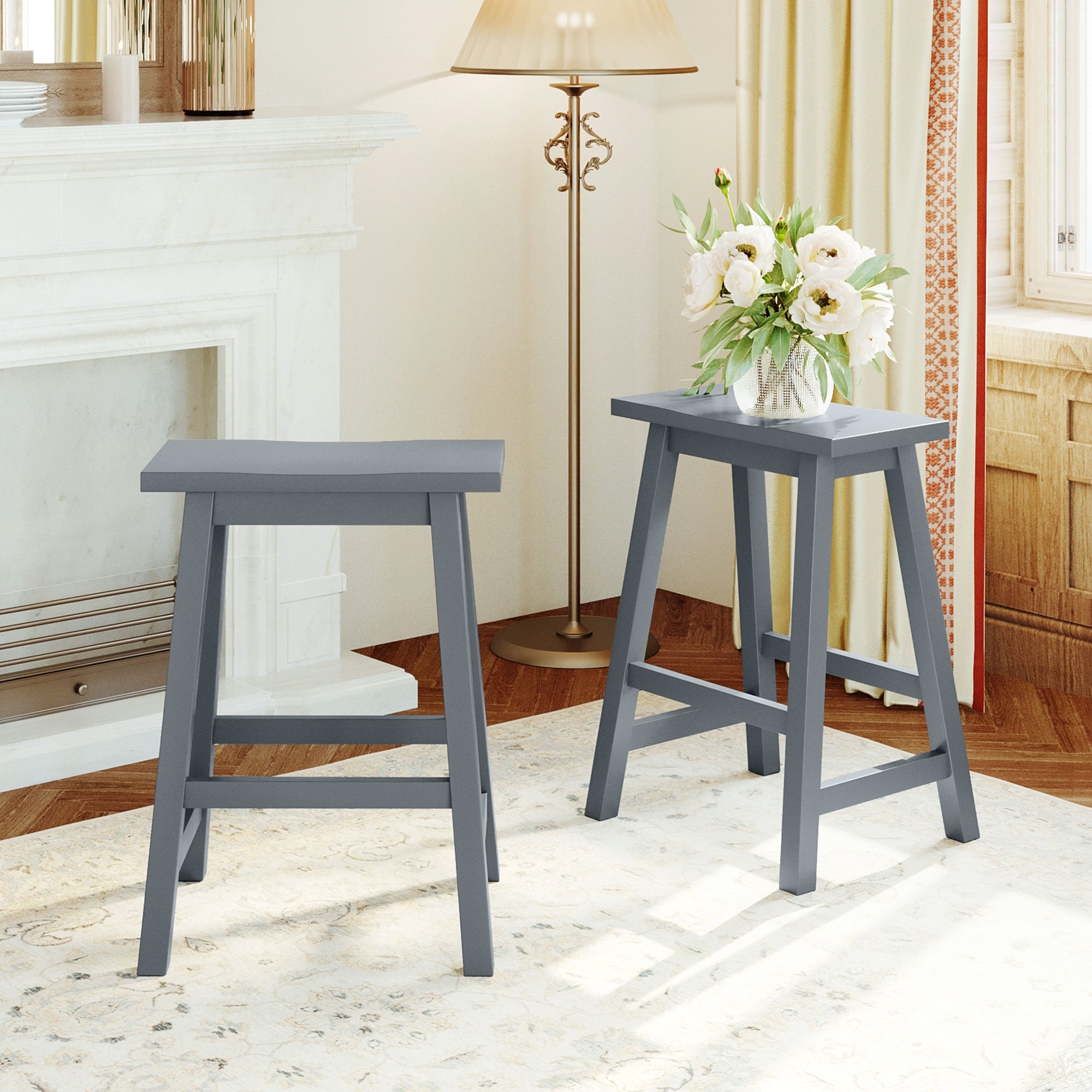 2 Pcs Dining Stools， Wood Counter Height Bistro Stools