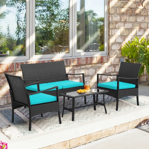 Costway 8pcs Patio Wicker Furniture Set Cushioned Chairs amp Loveseat With Coffee Table Garden