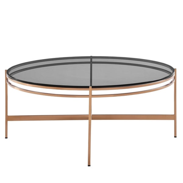 Cid 35 Inch Modern Coffee Table， Black Smoked Glass Top， Rose Gold Legs