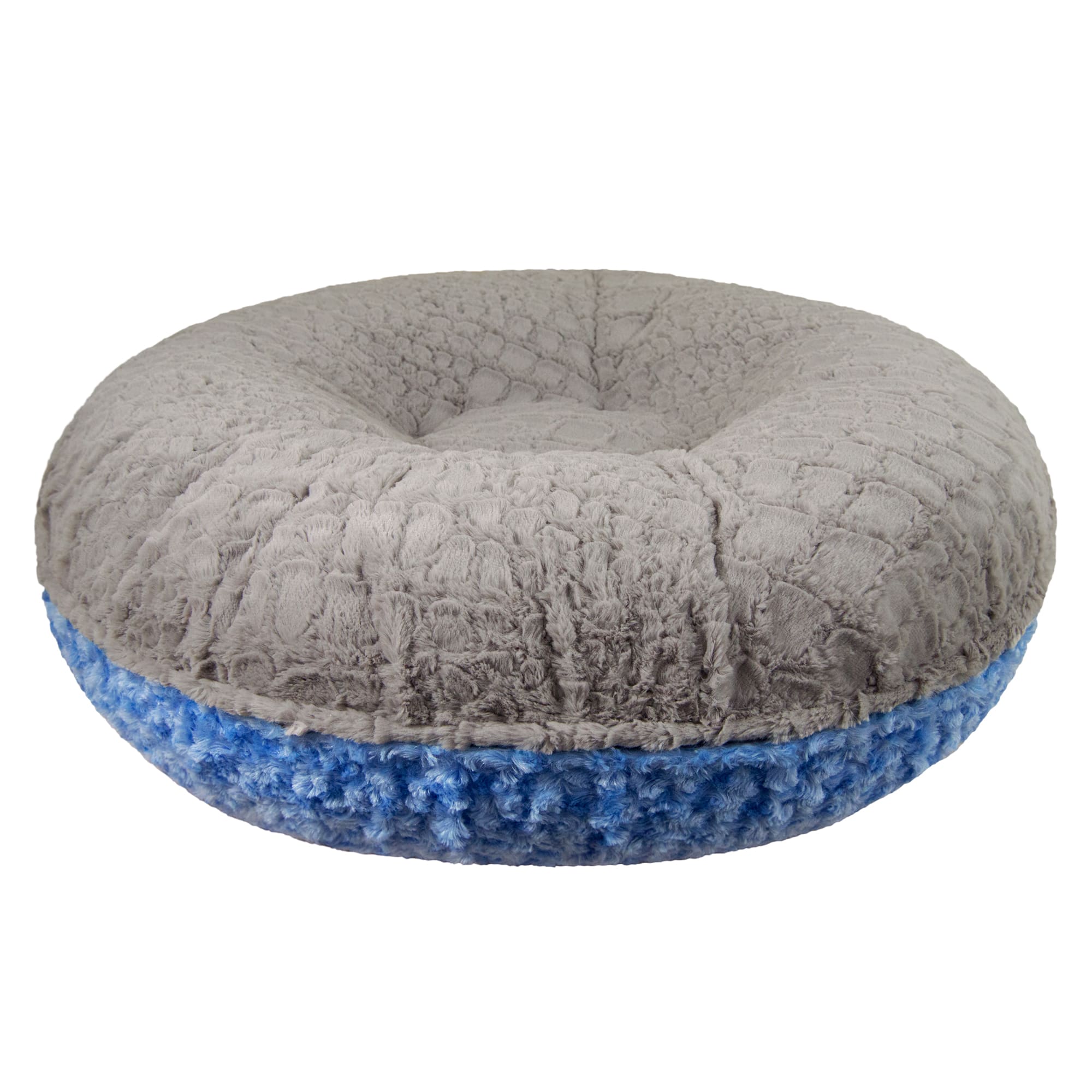 Bessie and Barnie Signature Blue Sky/Serenity Gray Luxury Extra Plush Faux Fur Bagel Dog Bed， 24