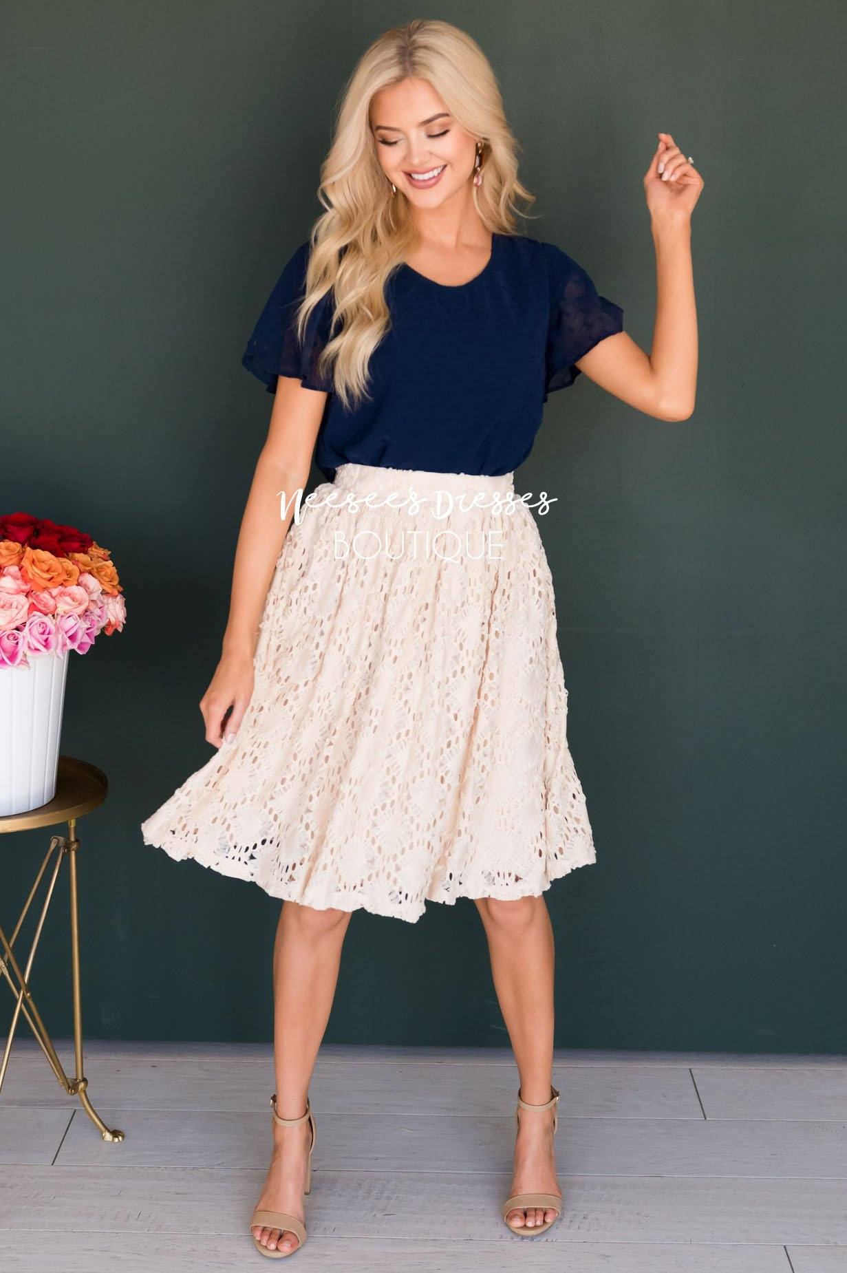 Cream Textured Aline Skirt