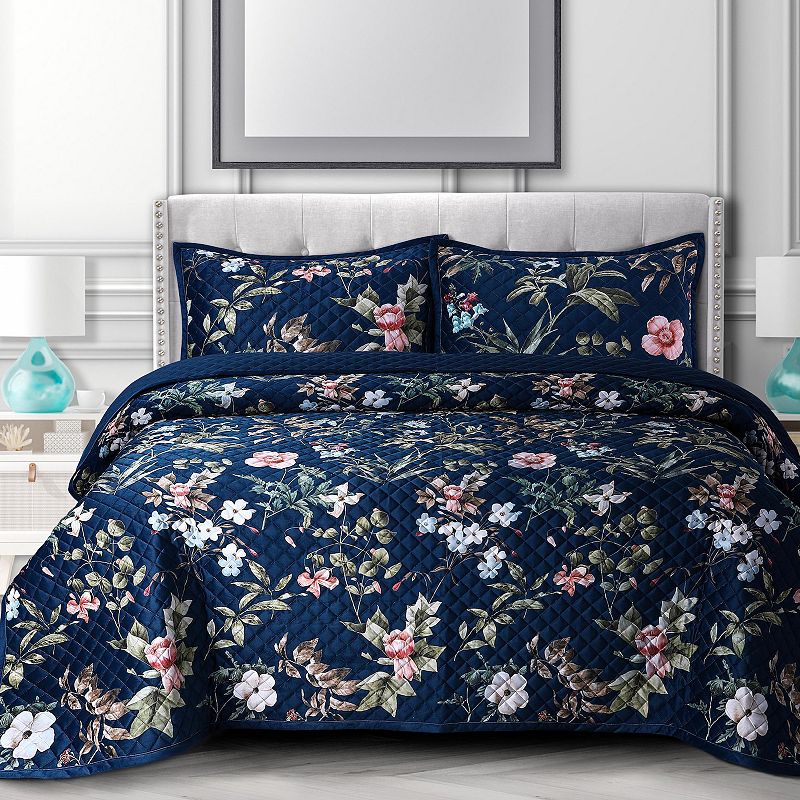 Azores Home Calla Printed Oversized Velvet Quilt Set with Shams