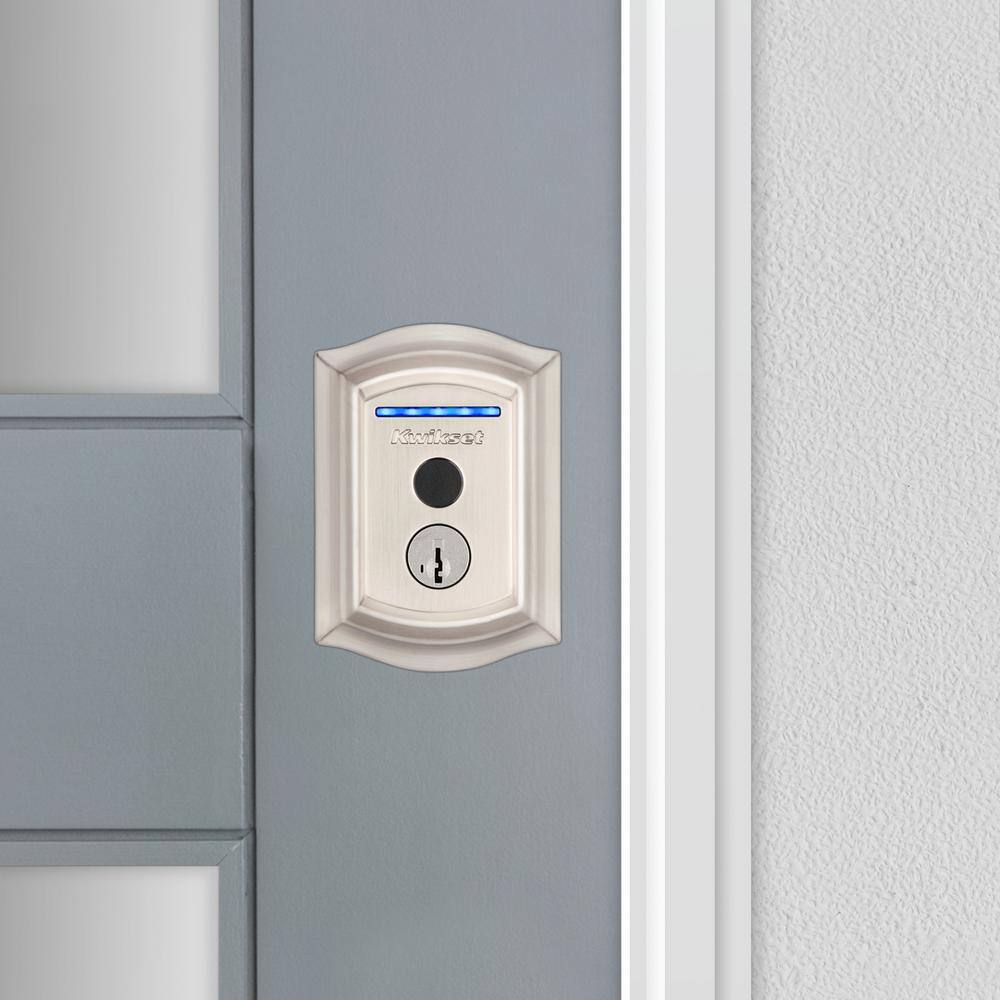 Kwikset Halo Touch Satin Nickel Traditional Fingerprint WiFi Elect Smart Lock Deadbolt Feat SmartKey Security with Tustin Lever 959TRL720TNL15