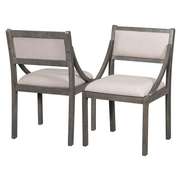 Wood Dining Chairs Set of 2， Upholstered Chairs with Solid Wood Legs and Frame， Retro Style Kitchen Chairs， Gray - as picture