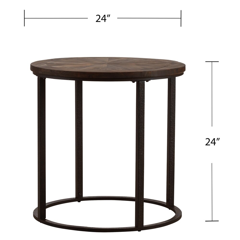 SEI Furniture Darren Modern Rustic Farmhouse Reclaimed Wood Round Side Table