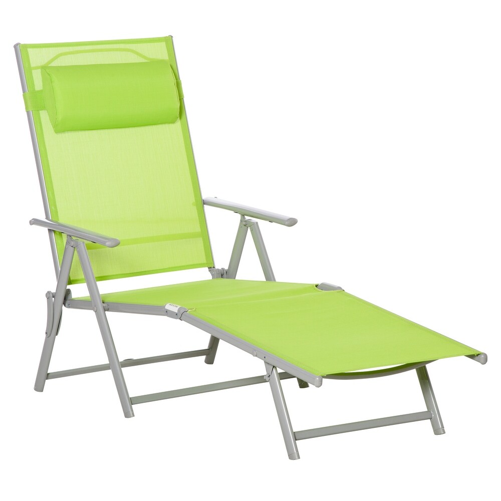 Outsunny Steel Fabric Outdoor Folding Chaise Lounge Chair Recliner with Portable Design   Adjustable Backrest   White