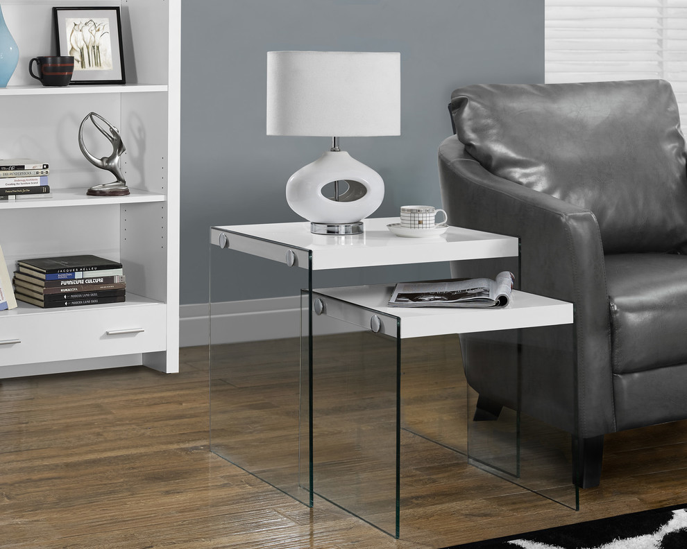 Nesting Tables With Tempered Glass  2 Piece Set   Contemporary   Coffee Table Sets   by Monarch Specialties  Houzz